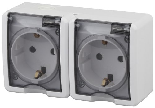 Розетка с заземлением накладная Эра Эксперт 2-м. IP54 белый картинка